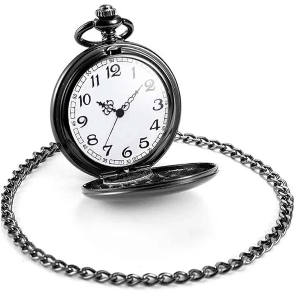Classic Black Quartz Pocket Watch Set –Timeless Elegance in a Pair Men & Ladies